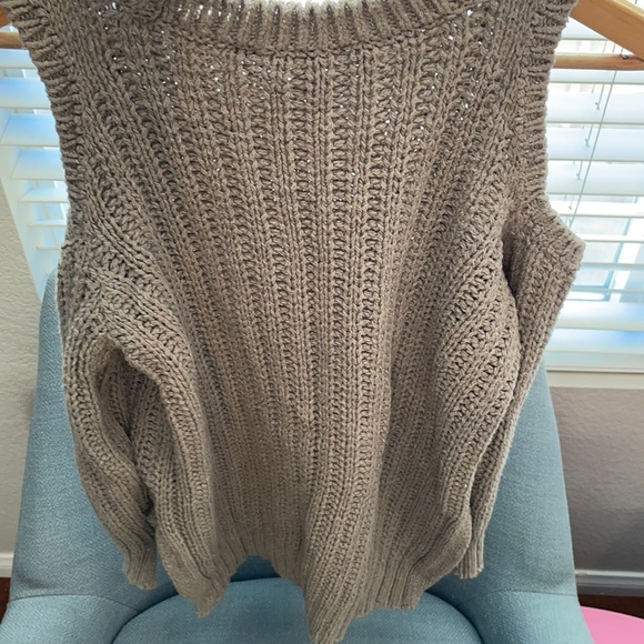 BCBG cotton sweater cold shoulders beige grey - Picture 4 of 8